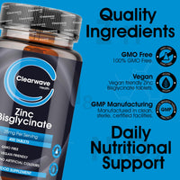 Zinc Tablets 50mg | in Bisglycinate | 400 Vegan Tablets | 6+ Months Supply | High Absorption | Zinc Supplements | for Men and Women | By Clearwave Health