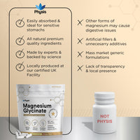Physis Magnesium Glycinate 400mg | High Strength Elemental for Sleep, Mind & Muscle | Vegan Chelated Magnesium Bisglycinate | Bioavailable | Non-Laxative Natural Mineral | 120 x Magnesium Capsules