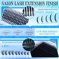 CORUSCATE 80D Cluster Lashes Fluffy Individual Eyelashes Thick D Curl Lashes Individual Cluster 12-20mm with Long Lash Spikes Volume Eyelash Clusters DIY Spiky Russian Strips Eyelashes Mega Extension