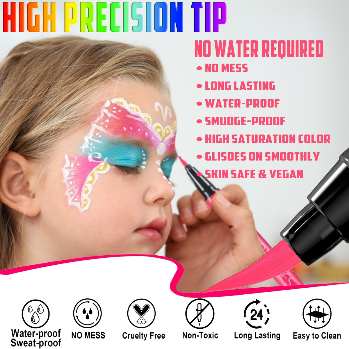 Srumvoat 12 Colors Neon Face Paint Glow In the Dark Under UV Light For Party Accessories, Festival Body Glow Makeup Eyeliner Pens, Waterproof Quick Drying Long-Lasting Adults Kids Halloween Cosplay Paints