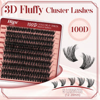 Cluster-Lashes 100D Individual-Eyelashes, Higu clace 12-20mm Thick Eyelash-Clusters D Curl, DIY Lash Extensions at Home (100D 12-20)