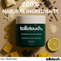 Tallotouch. Whipped Tallow Cream - 100% Grass-Fed Beef Tallow, Shea Butter, Collagen, Cucumber & Jojoba Oil – Deep Hydration for Face & Body, Fast Absorbing, Essential Oils