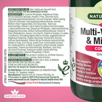 Natures Aid Multivitamins & Minerals – One-a-Day High Potency Daily Multi-Vitamin Supplement inc. B12 & Zinc – Supports Energy, Bones, Immunity, Hair, Nails – Vegan, Non-GMO, Gluten-Free – 90 Tablets
