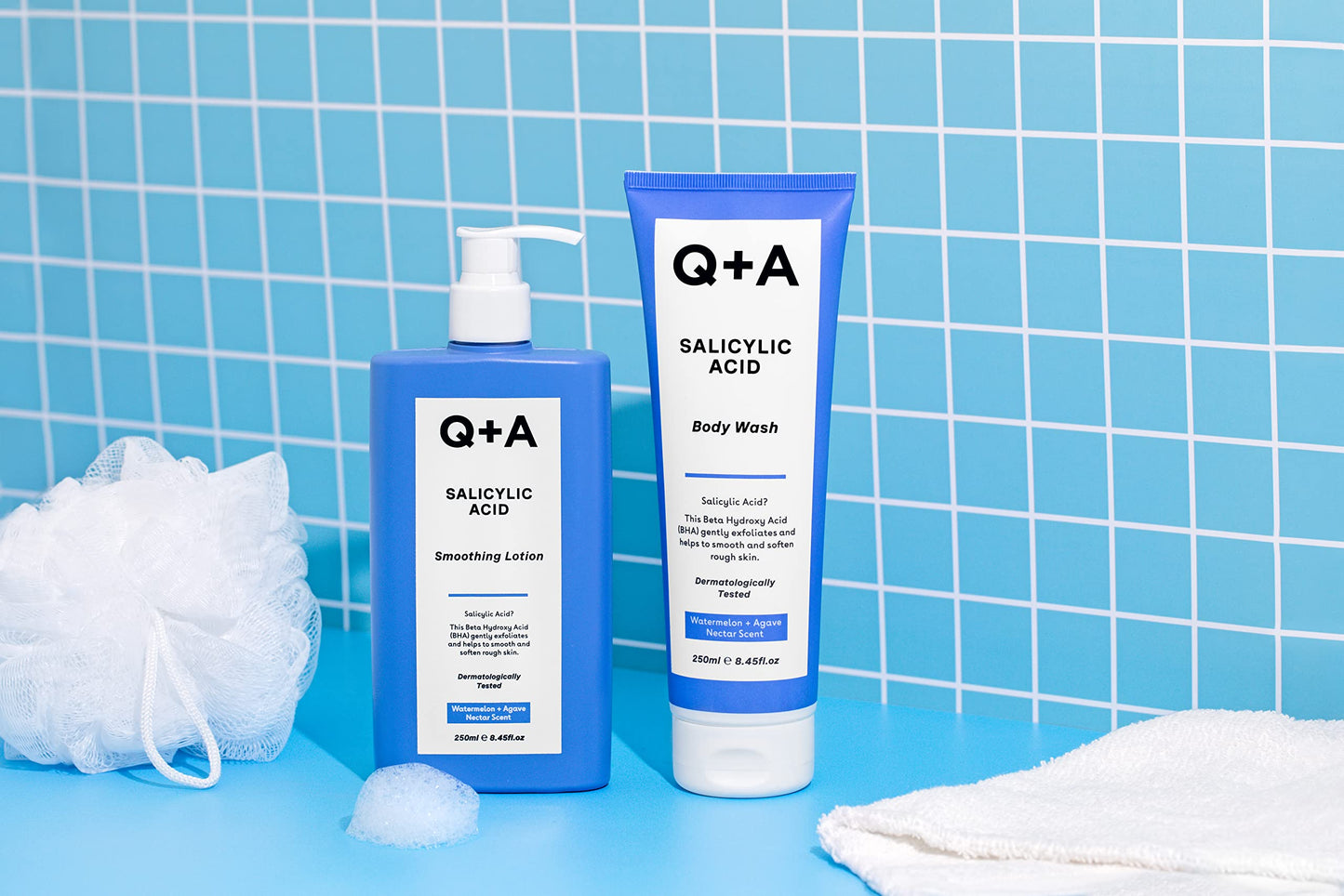 Q+A Salicylic Acid Smoothing Lotion for Effective Targeted Body Care, a BHA that exfoliates the skin, combats 'backne' and unwanted texture, promoting a smoother and healthier appearance, 250ml