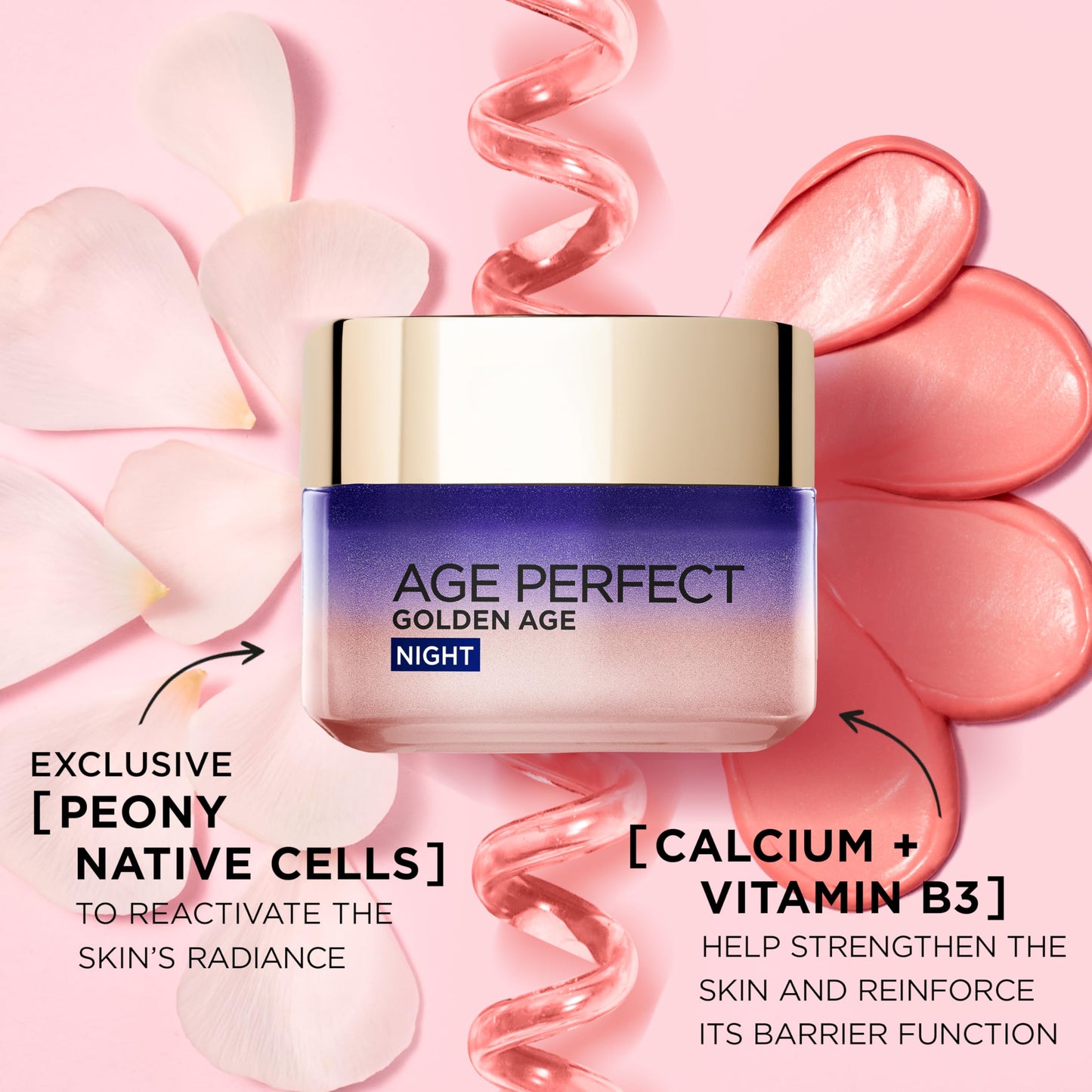 L’Oréal Paris Age Perfect Golden Age Re-Stimulating Night Cream 50+, Moisturising, Renew Skin Barrier Overnight and Reactivates Skin’s Radiance, Peony Native Cells, Calcium and Vitamin B3, 50ml