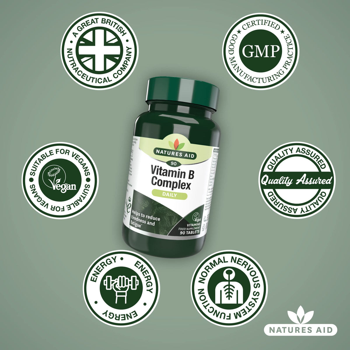 Natures Aid Vitamin B Complex, Suitable for Vegans, 90 Tablets
