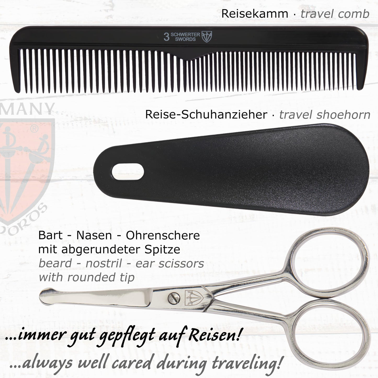 3 Swords Germany - brand quality 10 piece manicure pedicure grooming kit set for professional finger & toe nail care scissors clipper fashion leather case in gift box, Made by 3 Swords (6738)
