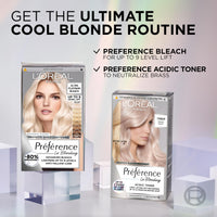 L'Oreal Paris Preference Le Blonding Acidic Toner Pearly Boost: Post-bleach treatment for long-lasting anti-brassiness and luminous results. Neutralise unwanted yellow tones for a beautiful pearly blonde finish.