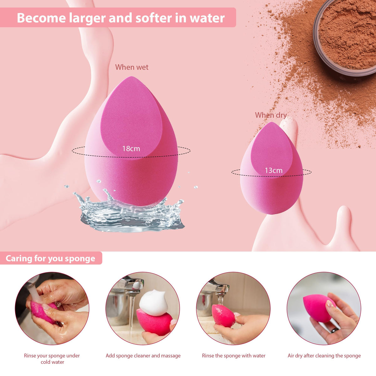 MUUK' SUPERFOODS MUUK Makeup Sponge Blender 4 Pack Foundation Sponge Latex Free Beauty Blender Applicator With Sponge Holder Case Ideal For Foundation, Powder and Cream