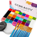 CCbeauty Professional 36 Colours Face Paint Palette,Face Painting Kit,Neon Body Paint,Non-Toxic Oil Based SFX Makeup With Loose Powder,10 Brushes For Halloween Special Effects Costume Cosplay Makeup