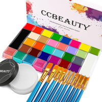 CCbeauty Professional 36 Colours Face Paint Palette,Face Painting Kit,Neon Body Paint,Non-Toxic Oil Based SFX Makeup With Loose Powder,10 Brushes For Halloween Special Effects Costume Cosplay Makeup