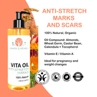 B.O.T cosmetic & wellness Vita Oil Anti-Stretch Marks: Pregnancy Stripes, Body Firming Oil, Tackles Skin Sagging by 87%, Enhances Skin Appearance, Elasticity Booster (Almonds, Vitamins A & E) - 200 ml