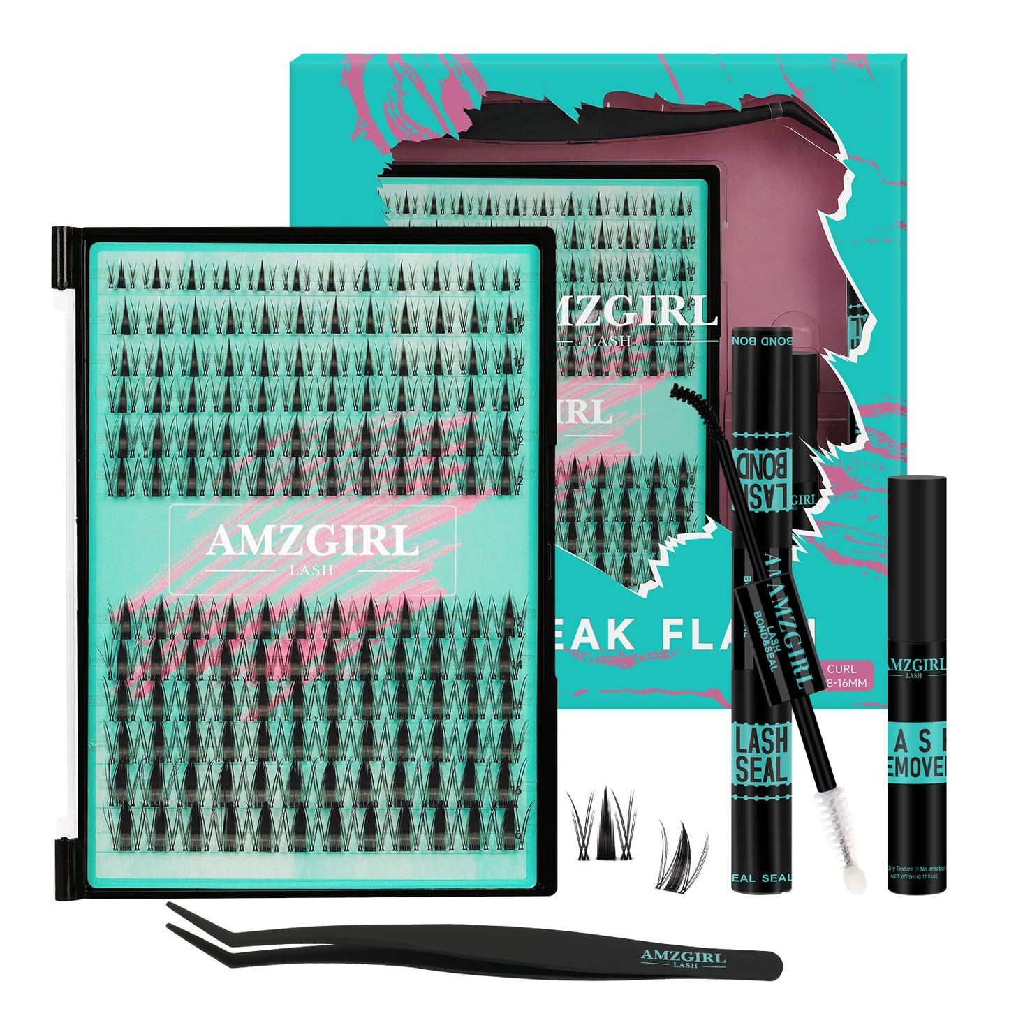 AMZGIRL LASH Manga Lash Clusters Kit 144PCS Fairy Eyelash Extension Kit with Bond and Seal, Invisible Lash,Glue Remover and Tweezer (8-16mm Kit)