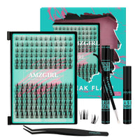 AMZGIRL LASH Manga Lash Clusters Kit 144PCS Fairy Eyelash Extension Kit with Bond and Seal, Invisible Lash,Glue Remover and Tweezer (8-16mm Kit)