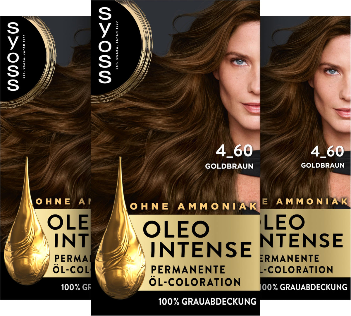 Syoss SYOSS Oleo Intense Permanent Oil Colouration 4-60 Golden Brown with Nourishing Oil and Ammonia Pack of 3 x 115 ml