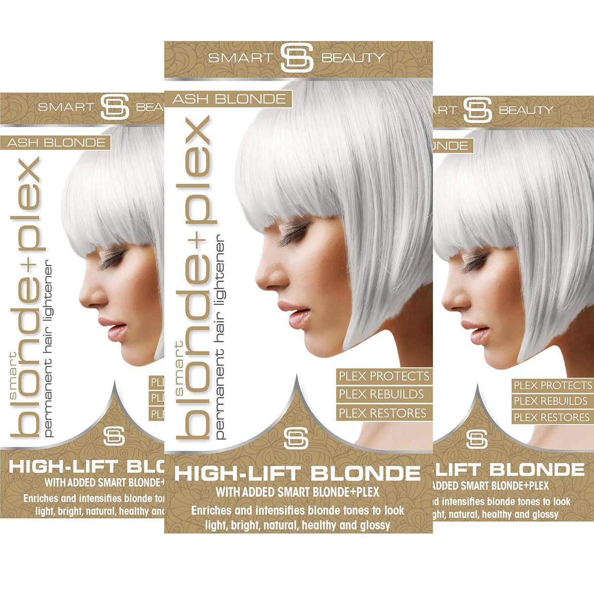 Ash Blonde Hair Dye with added Plex Hair Care Conditioner, Permanent Hair Colour with Cool Ash Hair Toner for Blond Hair, Vegan Hair Dye, Cruelty-Free - Smart Beauty Hair Colour (Pack of 3)