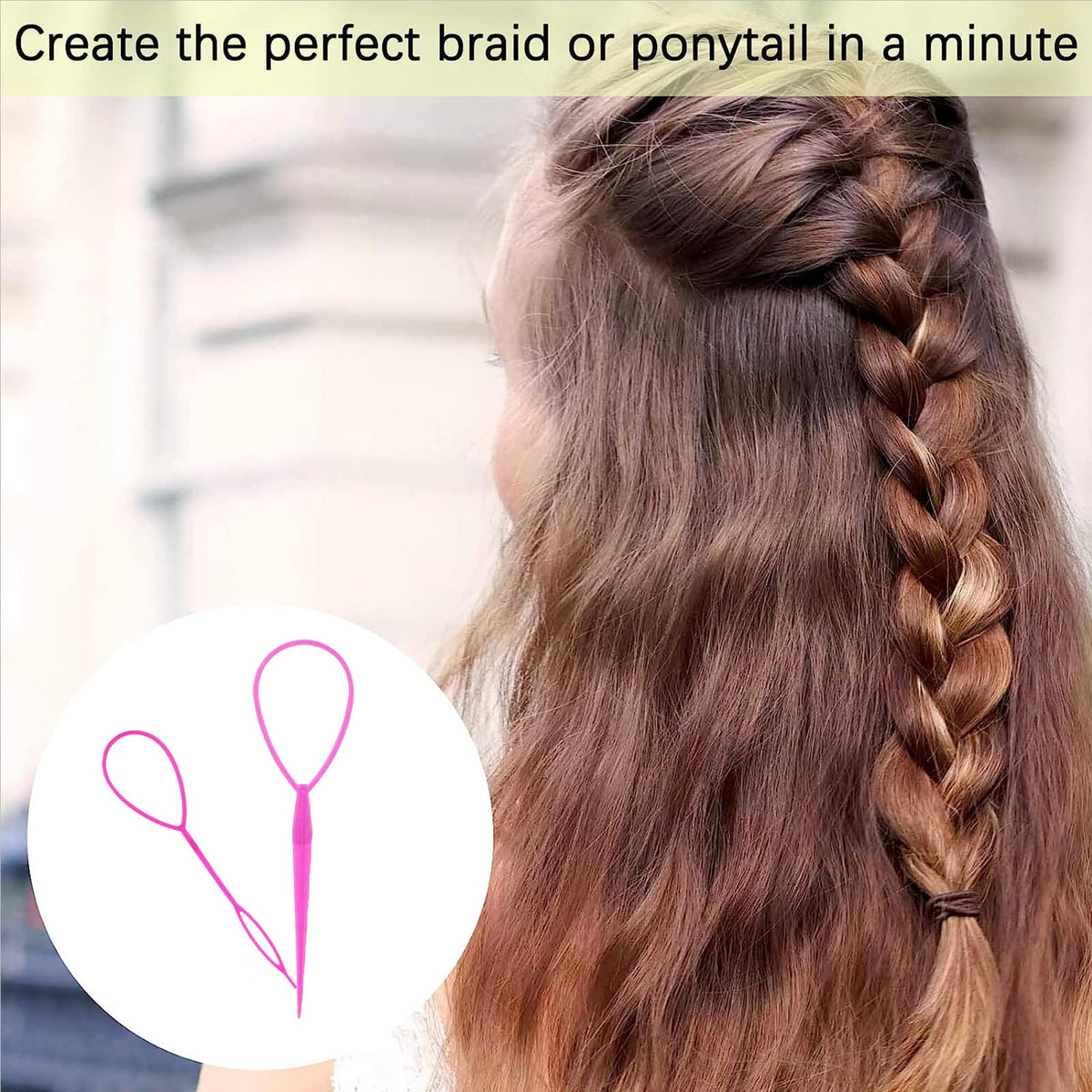 SIYUPU 2pcs Ponytail Pull Through Hair Hoop Tool, Braiding Tool topsy tail hair tool, Hair Pull Through Tool, Pony Tail Hair Tool, Hair Braiding Tools Hair Looping Tool Styling Maker For Women Girls(Pink)