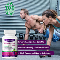 Resveratrol Supplement 1480mg, 90 Capsules High-Potency Trans-Resveratrol Supplement for Heart, Skin, and Anti-Aging Antioxidant