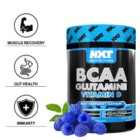 NXT Nutrition BCAA, Glutamine & Vitamin D | BCAAs Amino Acids with Vitamin D3 and L-Glutamine - for Recovery, Gut Health and Muscle Protein Synthesis | 360g - 30 Servings (Blue Raspberry)