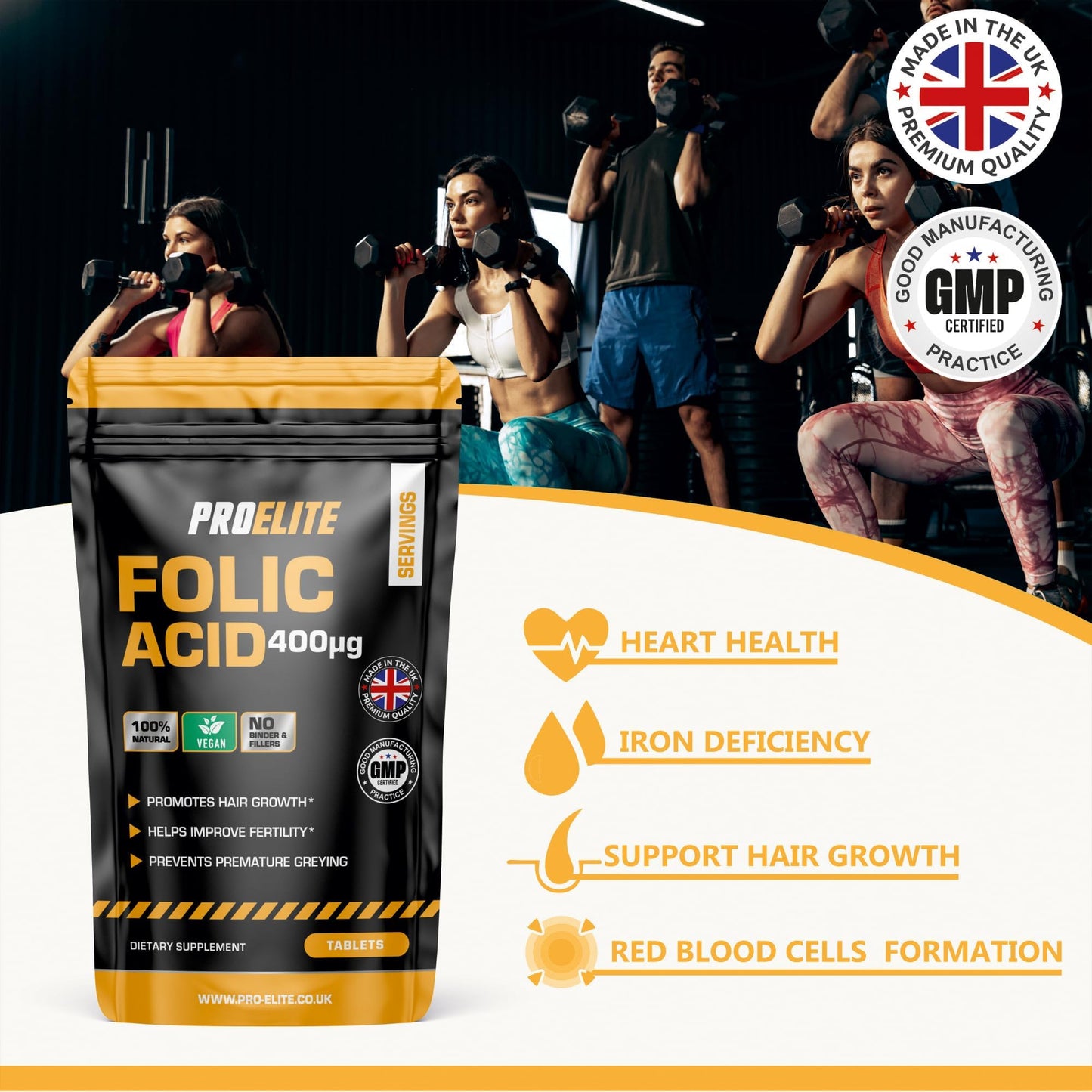Folic Acid Tablets 400 mcg - 120 Vegan Vitamin B9 Tablets Folic Acid 400ug Pregnancy Care - Normal Function of Immune System and Reduce Tiredness and Fatigue - Made in The UK by PROELITE