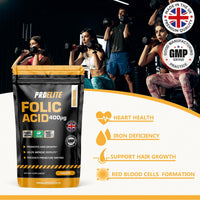 Folic Acid Tablets 400 mcg - 120 Vegan Vitamin B9 Tablets Folic Acid 400ug Pregnancy Care - Normal Function of Immune System and Reduce Tiredness and Fatigue - Made in The UK by PROELITE