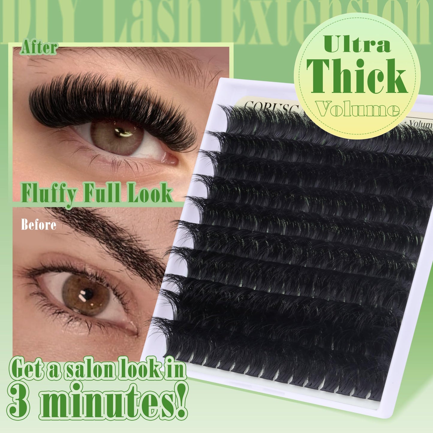 Long Cluster Lashes Thick Fluffy Individual Eyelashes 14-20 mm Lashes Individual Cluster Volume Lash Clusters Full Look Individual Lashes D Curl Tatti Lashes DIY Eyelash Clusters by CORUSCATE
