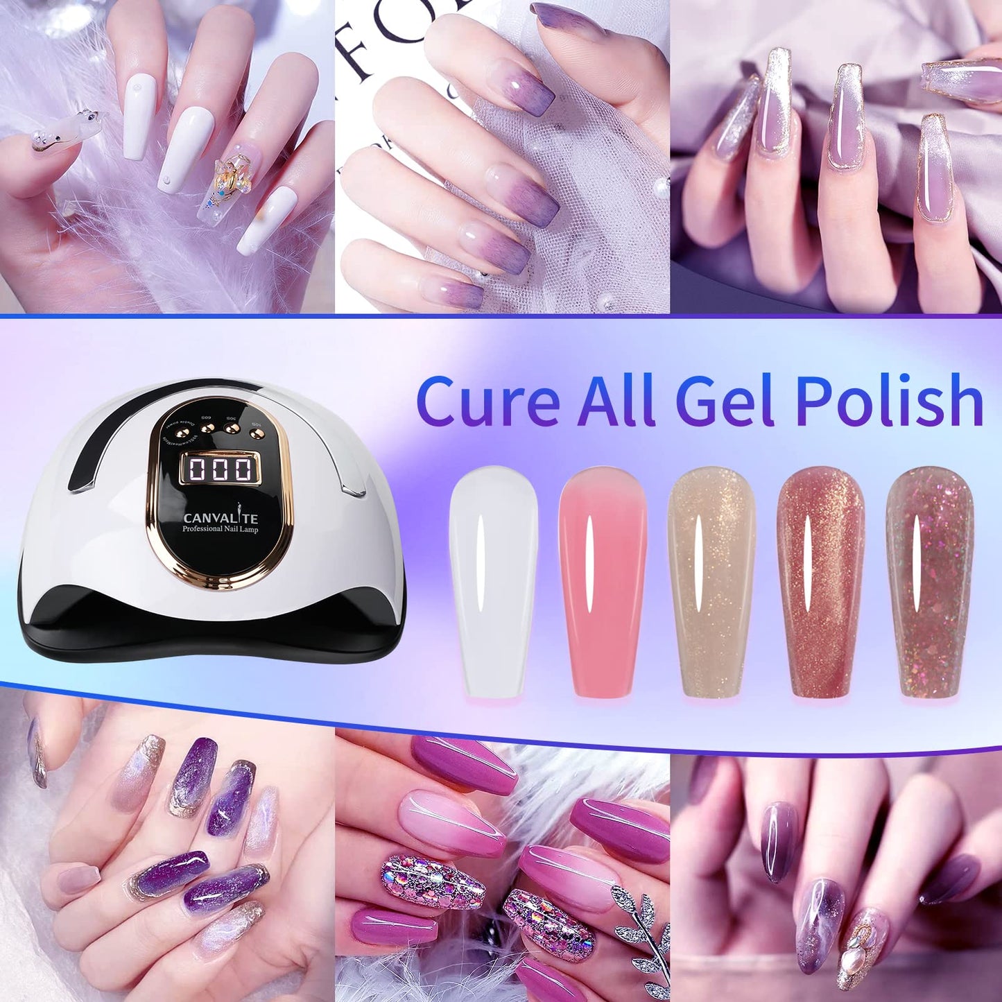 CANVALITE Canvalite UV Nail Lamp 168W Faster Gel Nail Lamp Professional Nail Dryer with Automatic Sensor /4 Timer Settings/LCD Display for Gel Nails Polish Starter Nail Art Tools for Home Salon