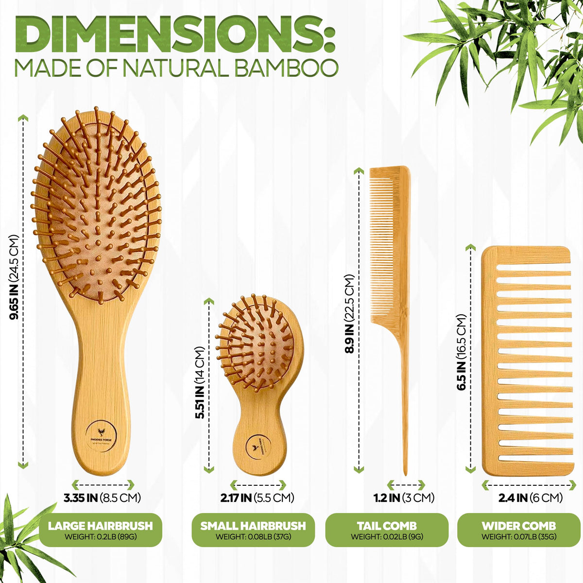 Phoenix Forge Bamboo Hairbrush and Comb Set-Pain-Free Detangling Hair Brush for Curly & Thick Hair — Anti-Breakage & Scalp Massage, Bamboo Eco-Friendly Design