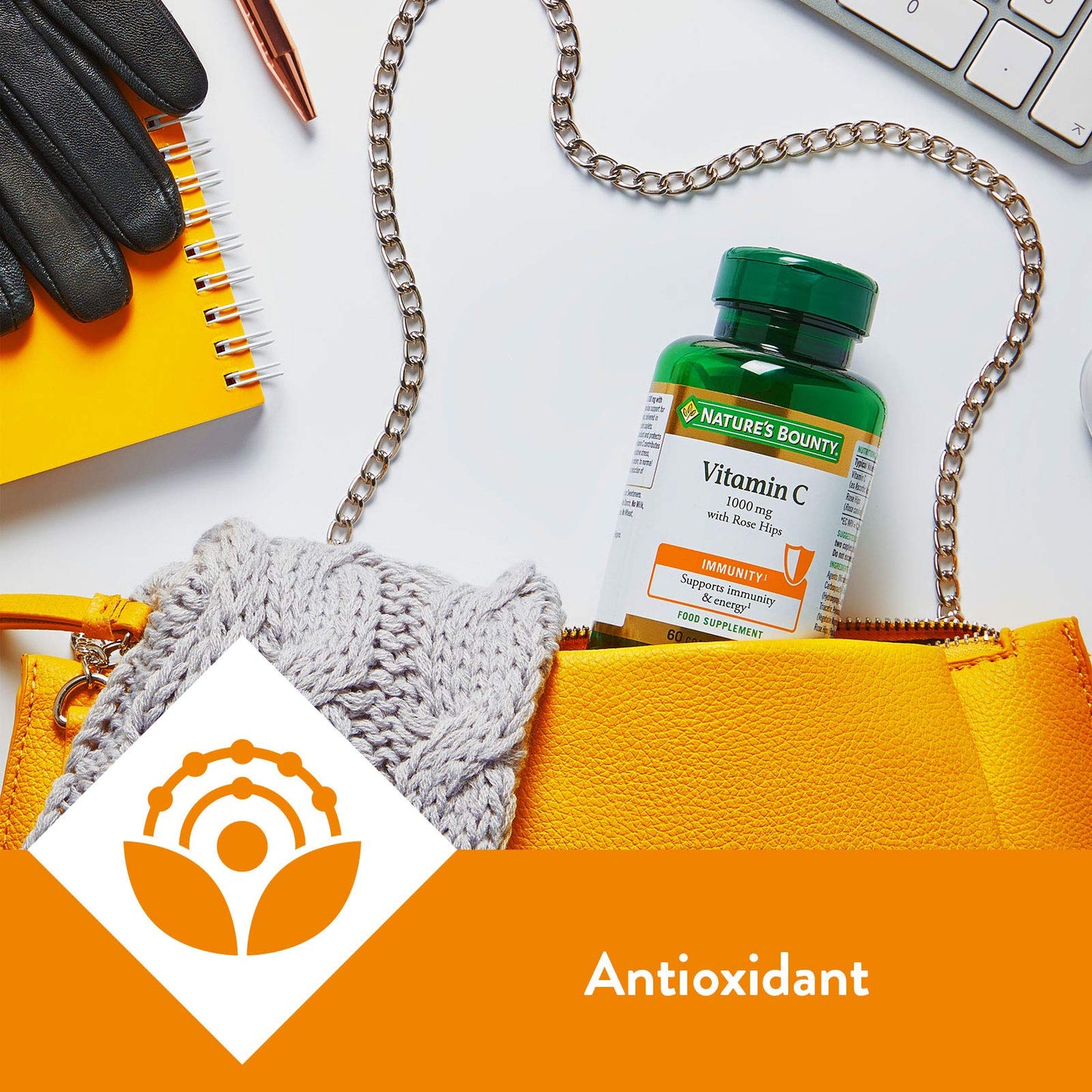 Nature's Bounty Vitamin C 1000 mg with Rose Hips - Pack of 60 Coated Caplets - Supports Immunity and Energy - Vegan and Gluten Free