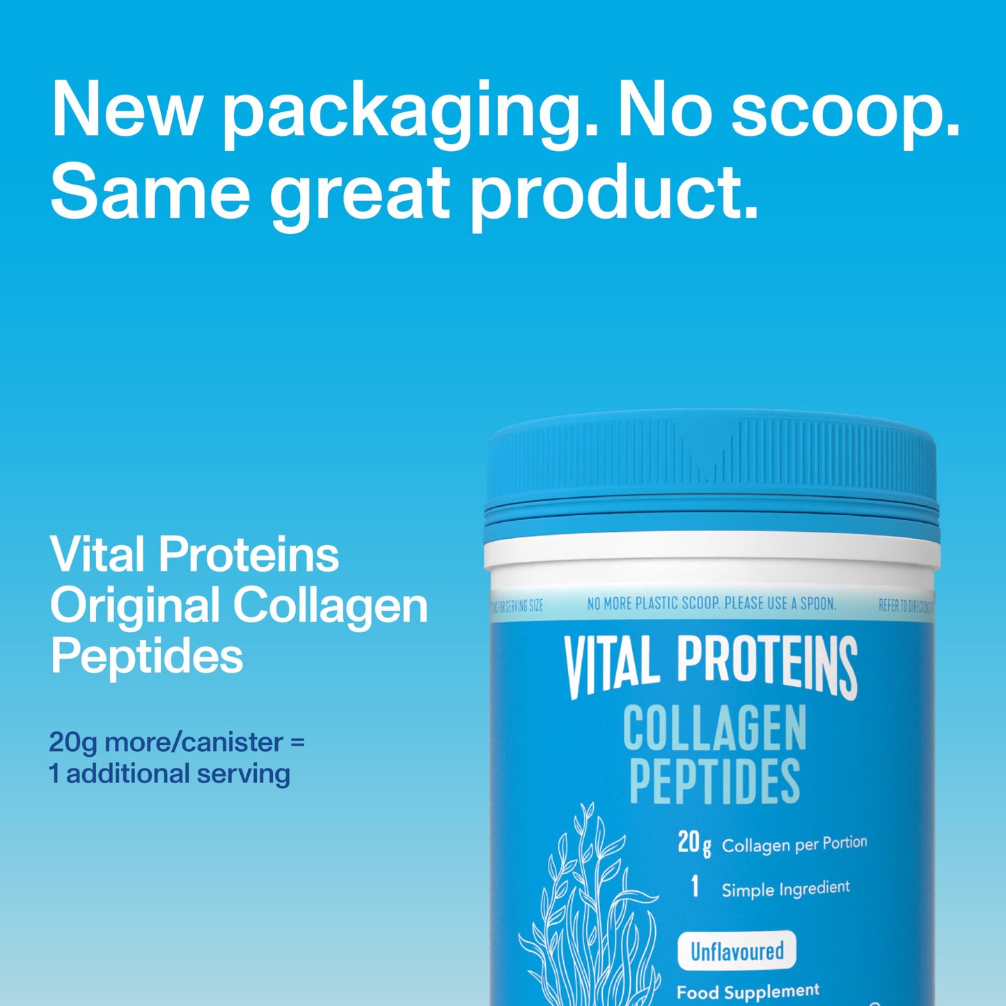 VITAL PROTEINS Vital Proteins Collagen Peptides Powder Supplement (Type I, III), Unflavoured Hydrolszed Collagen-Hair, Skin, Nail Support Supplement, Paleo, gluten free, Non-GMO, 20g per Serving 264g Canister, 1Pack
