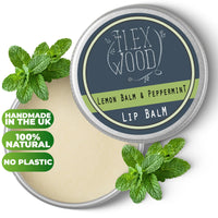 The Ilex Wood - Vegan Lemon Balm and Peppermint Lip Balm - All natural, coldsore prevention, palm oil free, cruelty free, plastic free, moisturising lip balm, handcrafted in the UK - 10ml