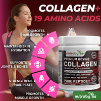 NUTRABYTES Bovine Collagen Powder 10000mg | Grass Fed Hydrolysed Collagen Peptides Type 1 & 3 | Unflavoured | Skin Hair Nails | 19 Amino Acids | Kosher Halal Certified | Women & Men | 30 Day Supply