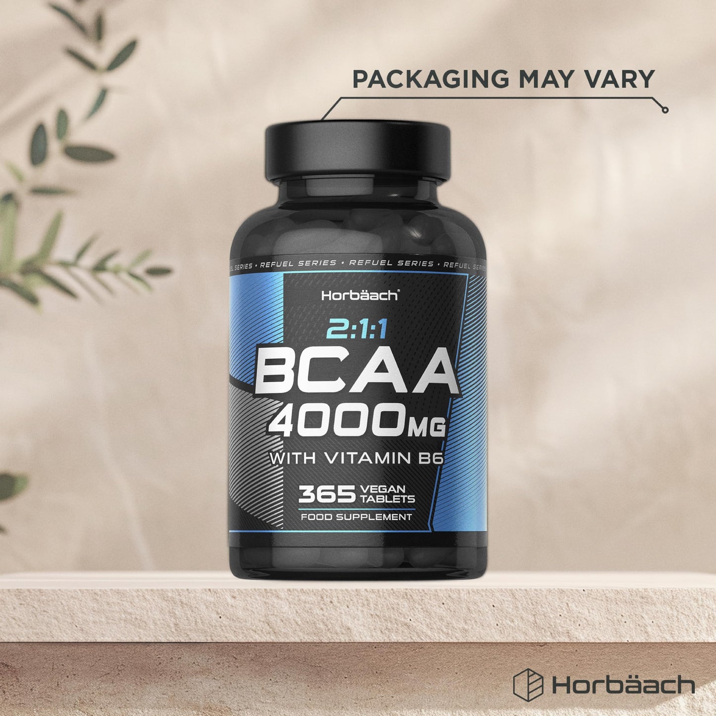 Horbäach BCAA Tablets | 4000mg BCAA per Serving | 3 Months Supply | Essential Amino Acid Supplement with Vitamin B6 | 365 Vegan Tablets | BCAA Powder and Capsules Alternative Pre Workout | by Horbaach