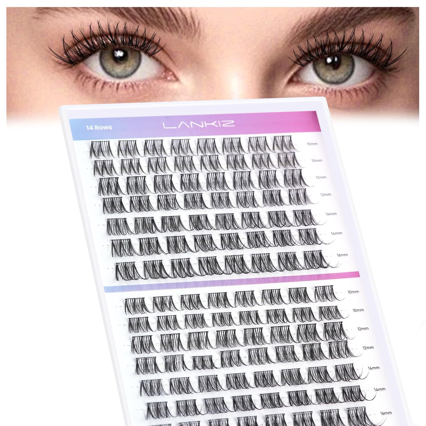 LANKIZ Cluster Lashes,Lankiz Individual Eyelashes C+D Curl 10-16mm Reusable DIY Individual Lashes Hypoallergenic Eyelash Clusters for Daily Wear and Events(Hybird)