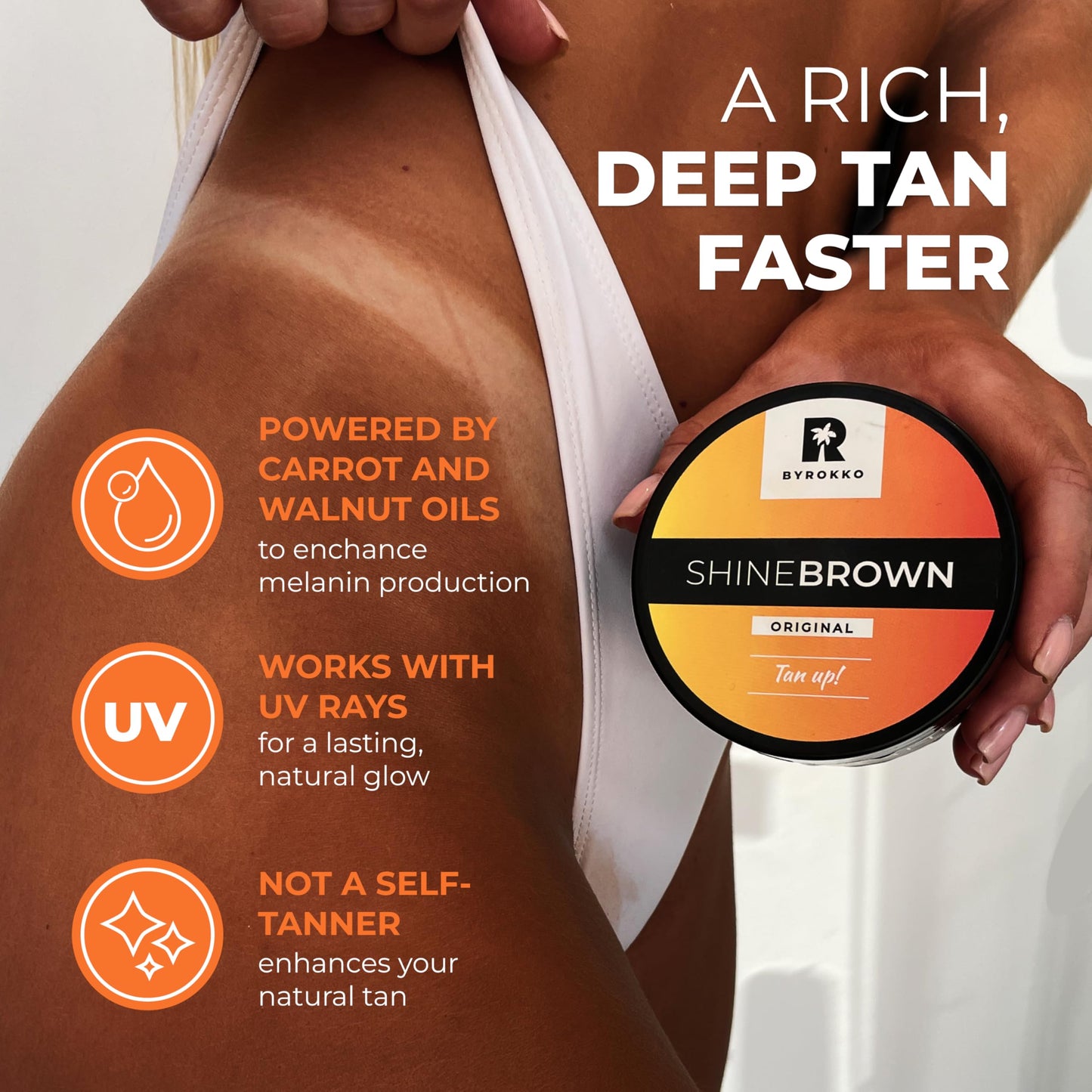 BYROKKO Shine Brown Tanning Accelerator 210 ml, Fast Bronzing Sun Cream Effective in Sunbeds & Outdoor Sun for Deep Natural Tan, Long-Lasting Hydrating Formula with Natural Oils