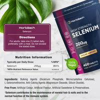 Horbäach Selenium Supplement 200mcg | 400 Days Supply (Yeast-Free) | High Strength L-Selenomethionine | 400 Tablets | Vegan & Vegetarian | by Horbaach