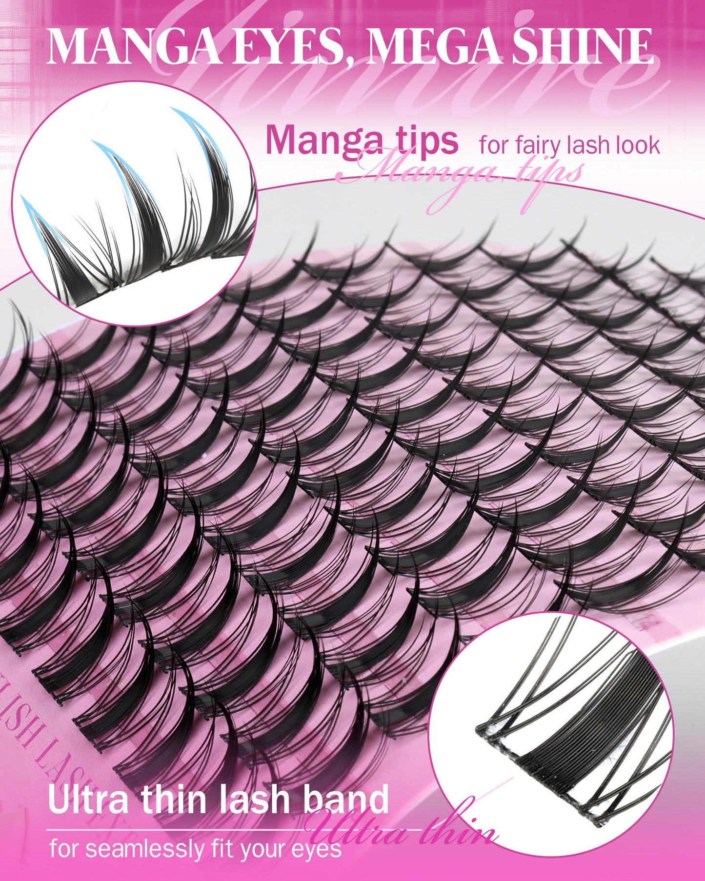 JIMIRE Fairy Lash Clusters Natural Look Manga Cluster Lashes Wispy D Curl Individual Eyelashes 110 Pcs 8-16MM Wispy Lashes Individual Cluster Wet-Look Lashes Extension with Invisible Lash Band
