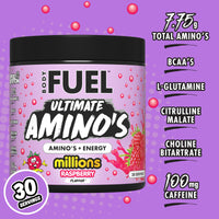 Applied Nutrition BodyFuel Amino's - Amino Acids Supplement, EAA Essential Amino Acids Powder, Muscle Fuel & Recovery (270g - 30 Servings) (Millions Raspberry)