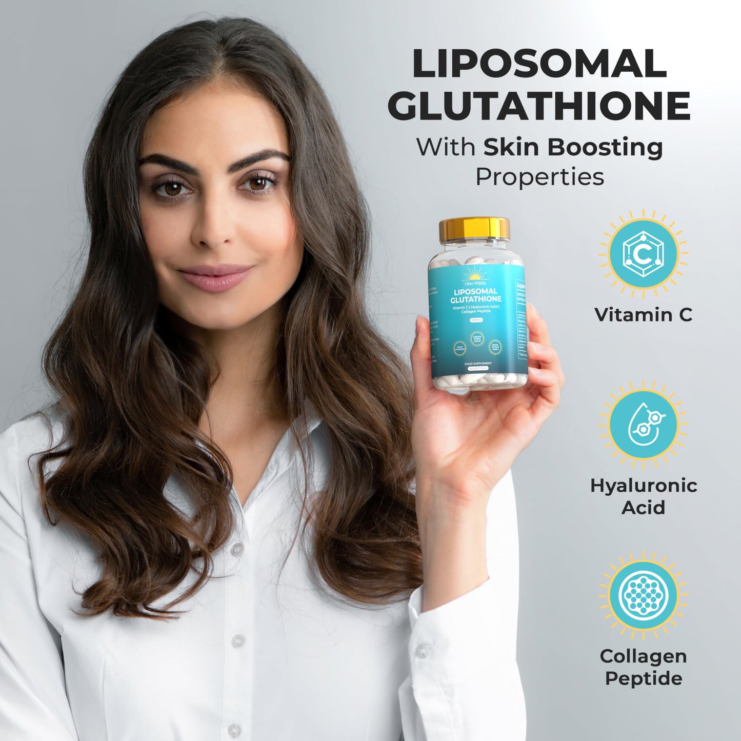 Glow Within Liposomal Glutathione 1850mg per Serving | Glutathione Supplement Capsules with Vitamin C | Master Antioxidant, Healthy Ageing, Boosts Immune System | 4X Higher Absorption (60 Softgels)