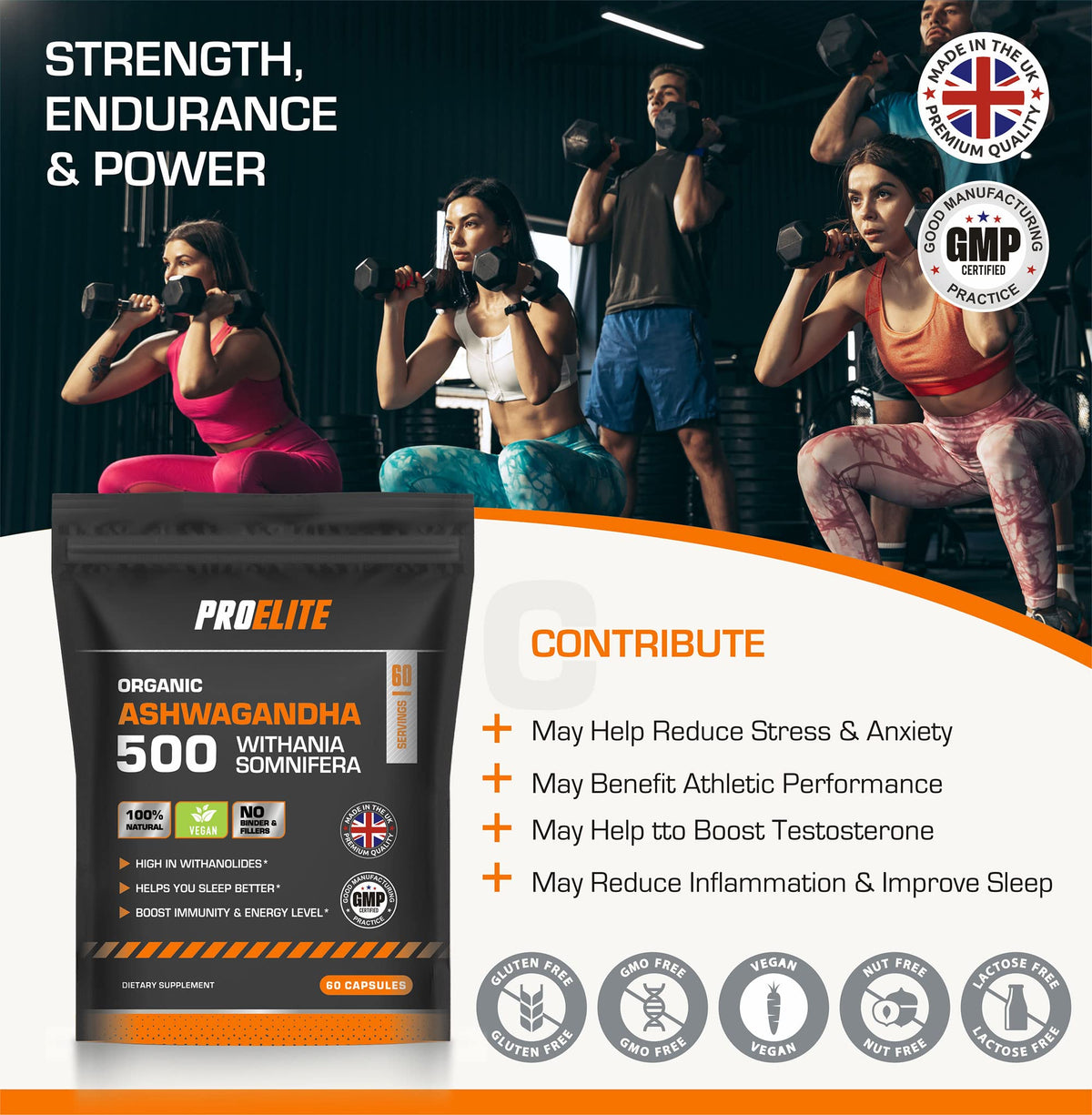 Ashwagandha 120 Capsules Organic Vegan Ashwagandha Root Powder Capsules Withania Somnifera 500mg High Strength 10,000mg Extract 20:1 | Stress Relief, Energy, Strength & Endurance by PRO-ELITE