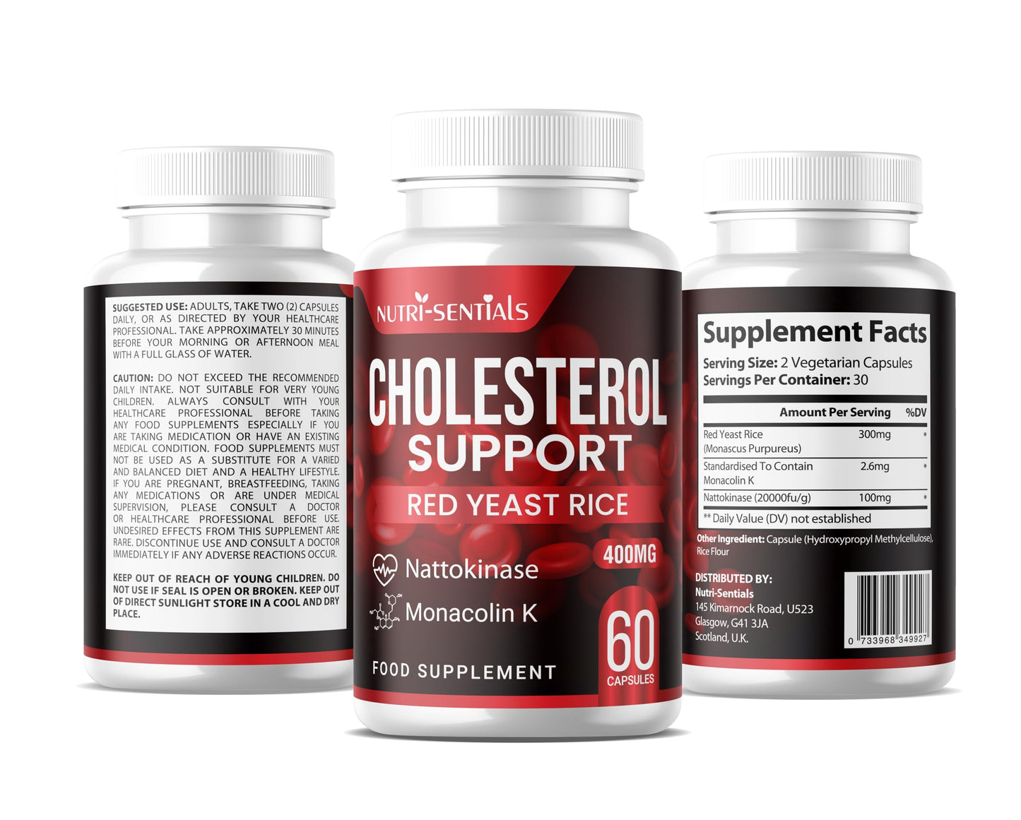 Cholesterol Support Red Yeast Rice, Nattokinase, and Monacolin K 2.6mg Daily Supplement 60 Vegetarian Capsules, 400 mg