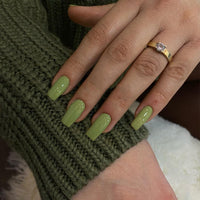 SXVME Olive Green False Nails Long Square, Acrylic Press on Nails Long Medium Coffin, Glossy Gel Fake Nails Press on, Solid Color Square Tip Stick on Nails For Women Daily Wear, 24 Pcs