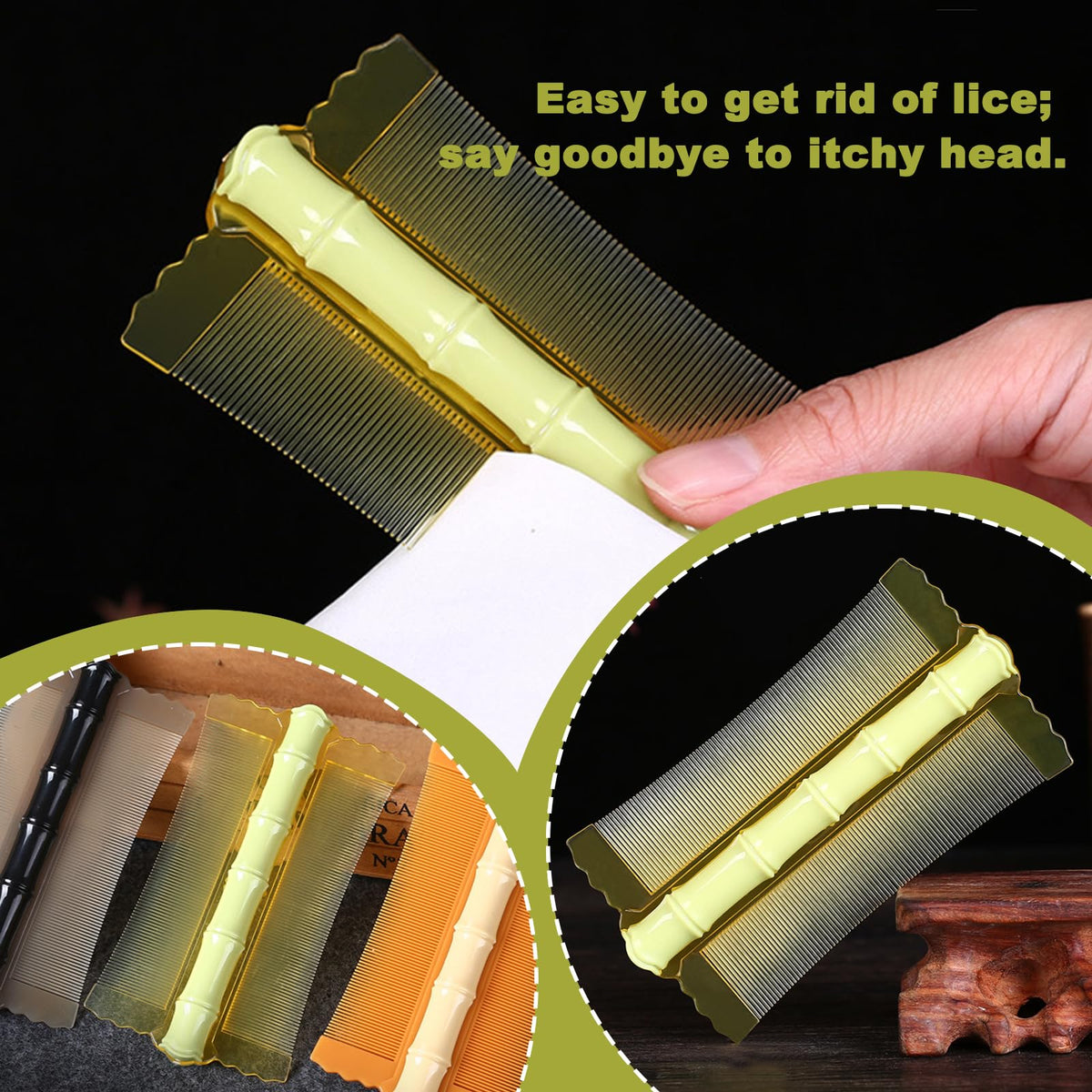UEKPDM 2-Pack Nit Comb for Lice & Dandruff – Double-Sided Fine Tooth Comb for Flakes, Nits and Tangled Hair – Green Scalp Care Tool for Kids & Adults