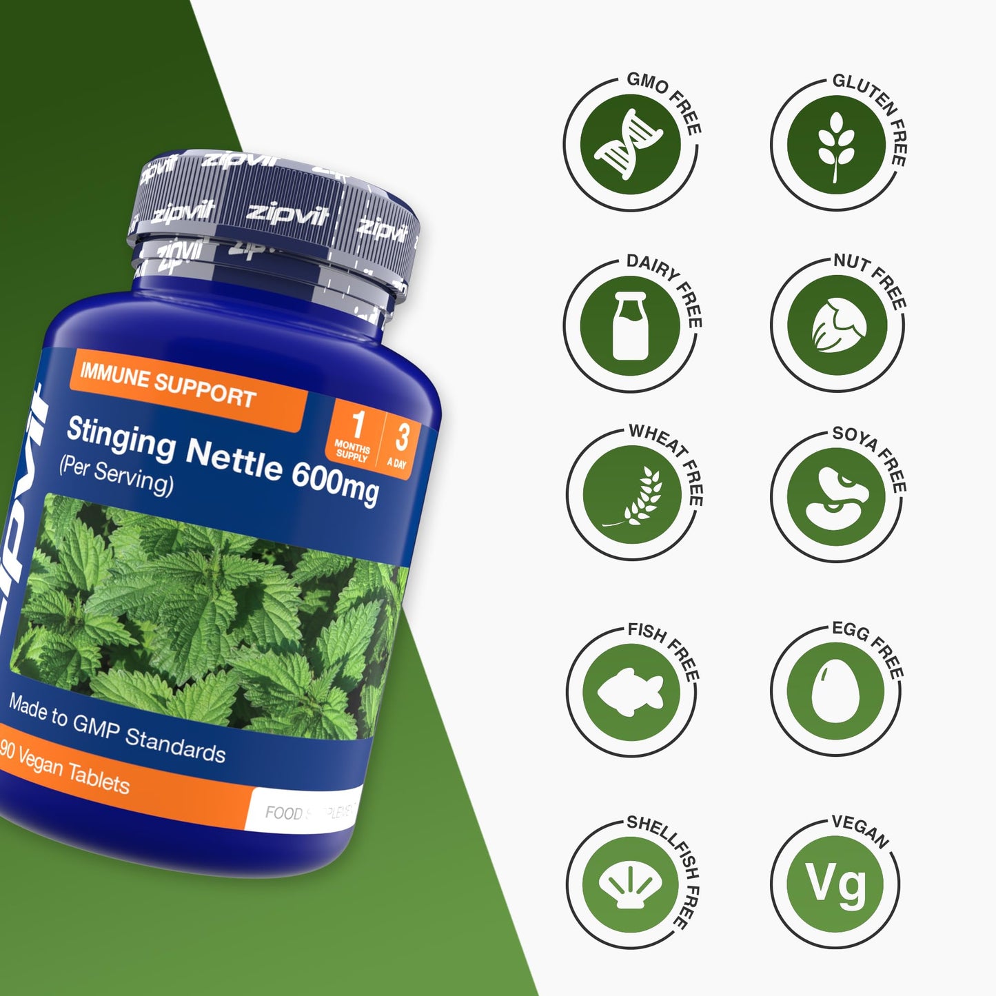 Zipvit Stinging Nettle 600mg, 200mg Per Tablet, 90 High Strength Vegan Tablets, Potent Antioxidant