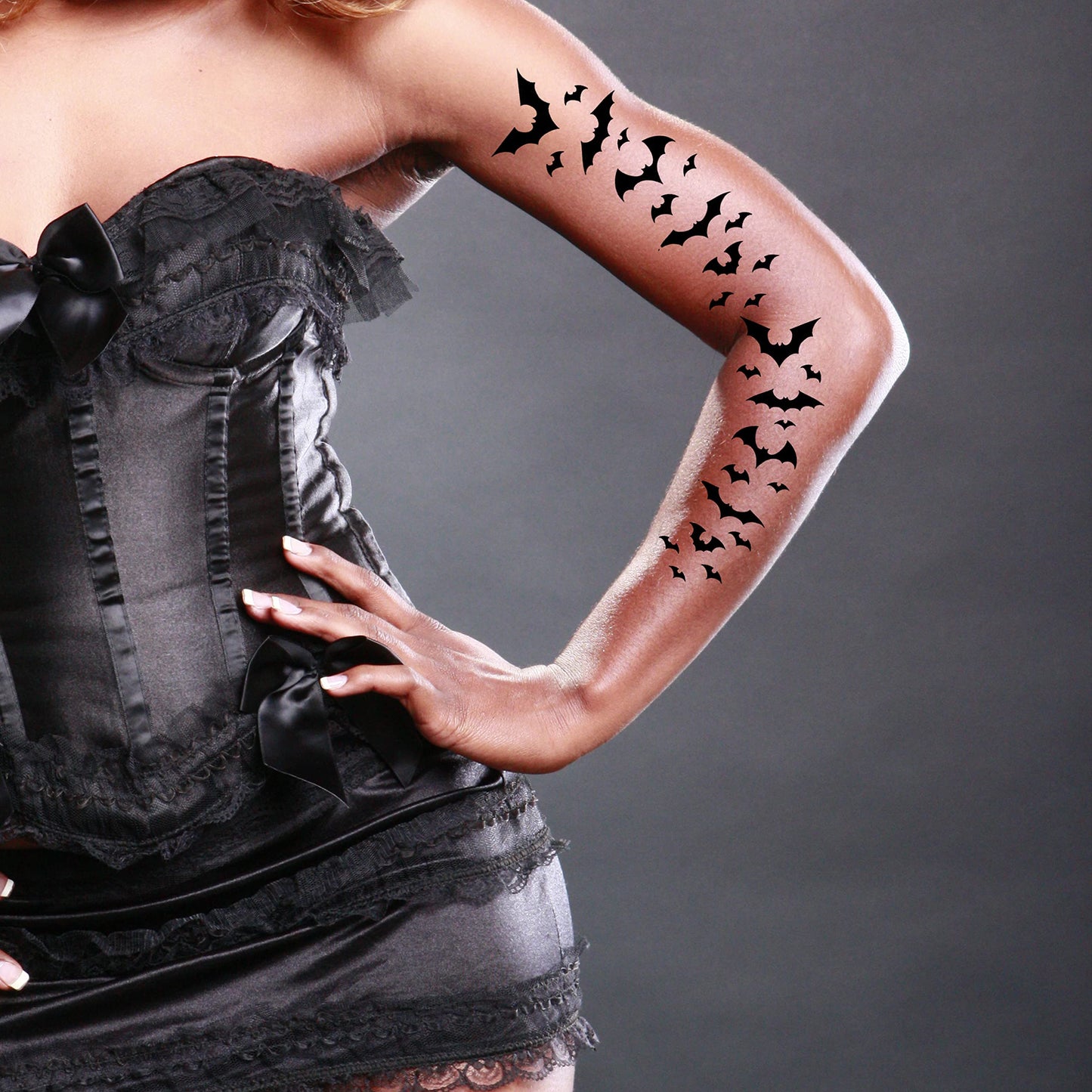 Tatodays black vampire flying bats tattoos temporary tattoos spiders ghosts scars women arm halloween realistic temp tatoo waterproof sp halloween tattoo (Bats)
