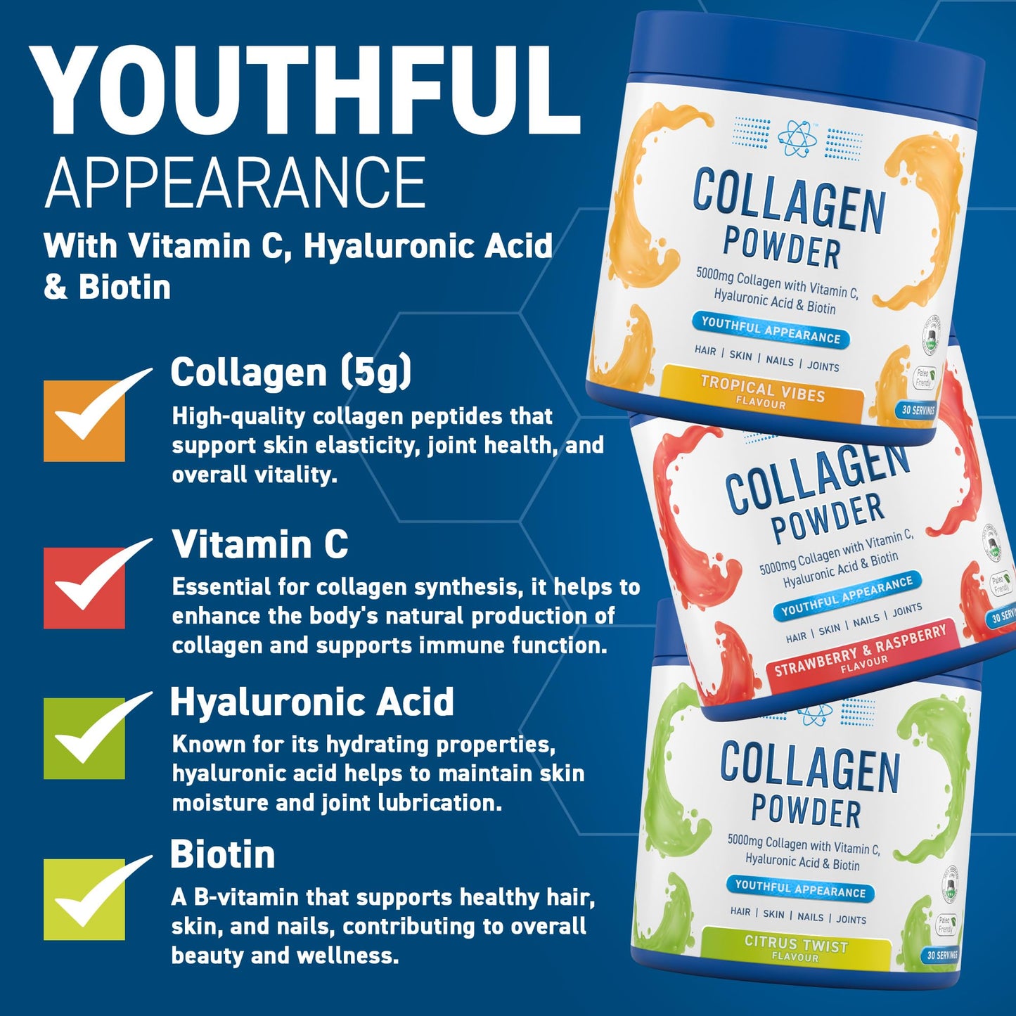Applied Nutrition Collagen Powder - Hydrolysed Bovine Collagen Protein, Halal, Healthy Skin, Hair, Nails (Unflavoured) (150g - 30 Servings)