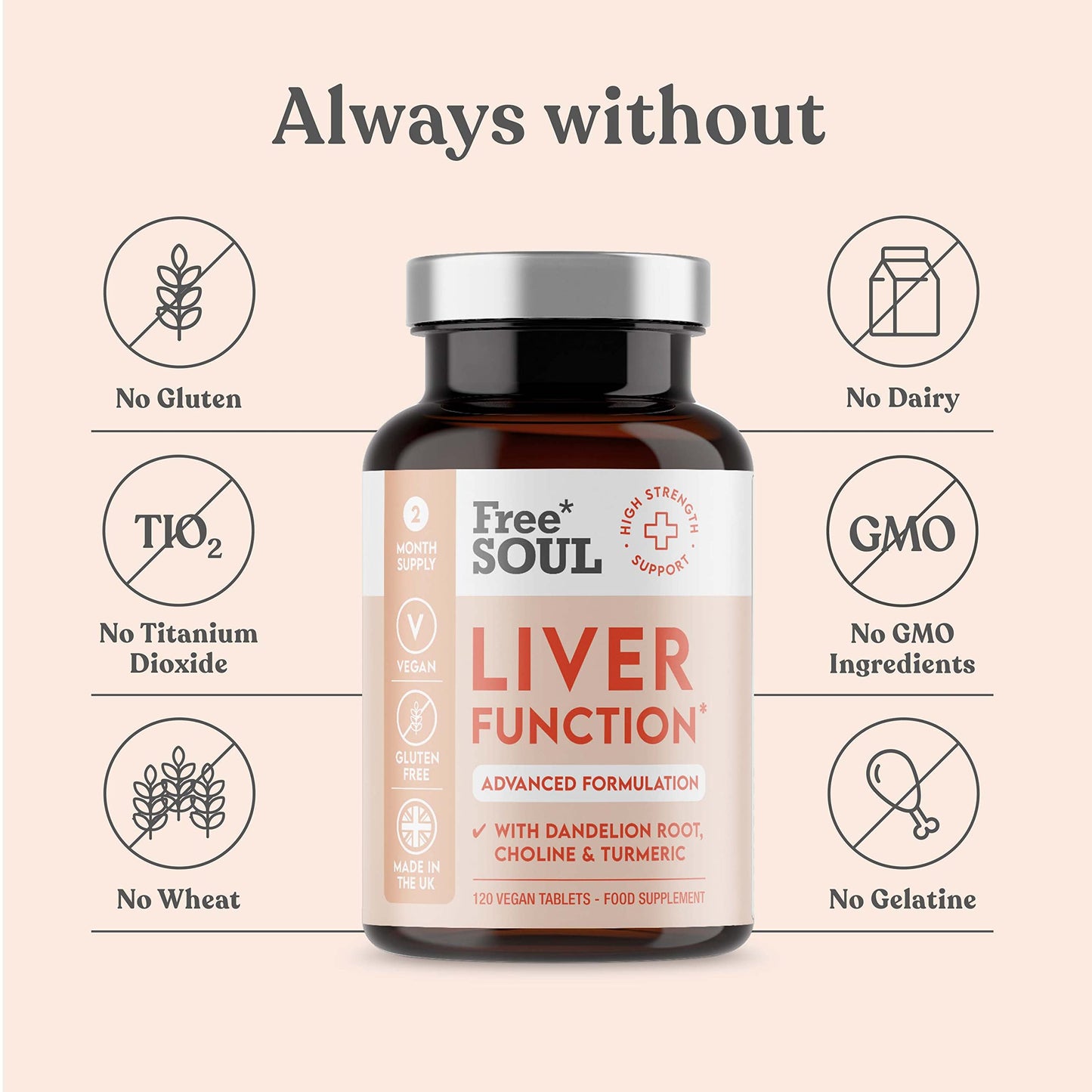 Free Soul Liver Supplement - Advanced Liver Cleanse, Detox & Repair | High Strength Liver Care with Choline, Dandelion Root, Turmeric, Artichoke, Ginger, Acai and More | 120 Tablets Gluten Free & Vegan