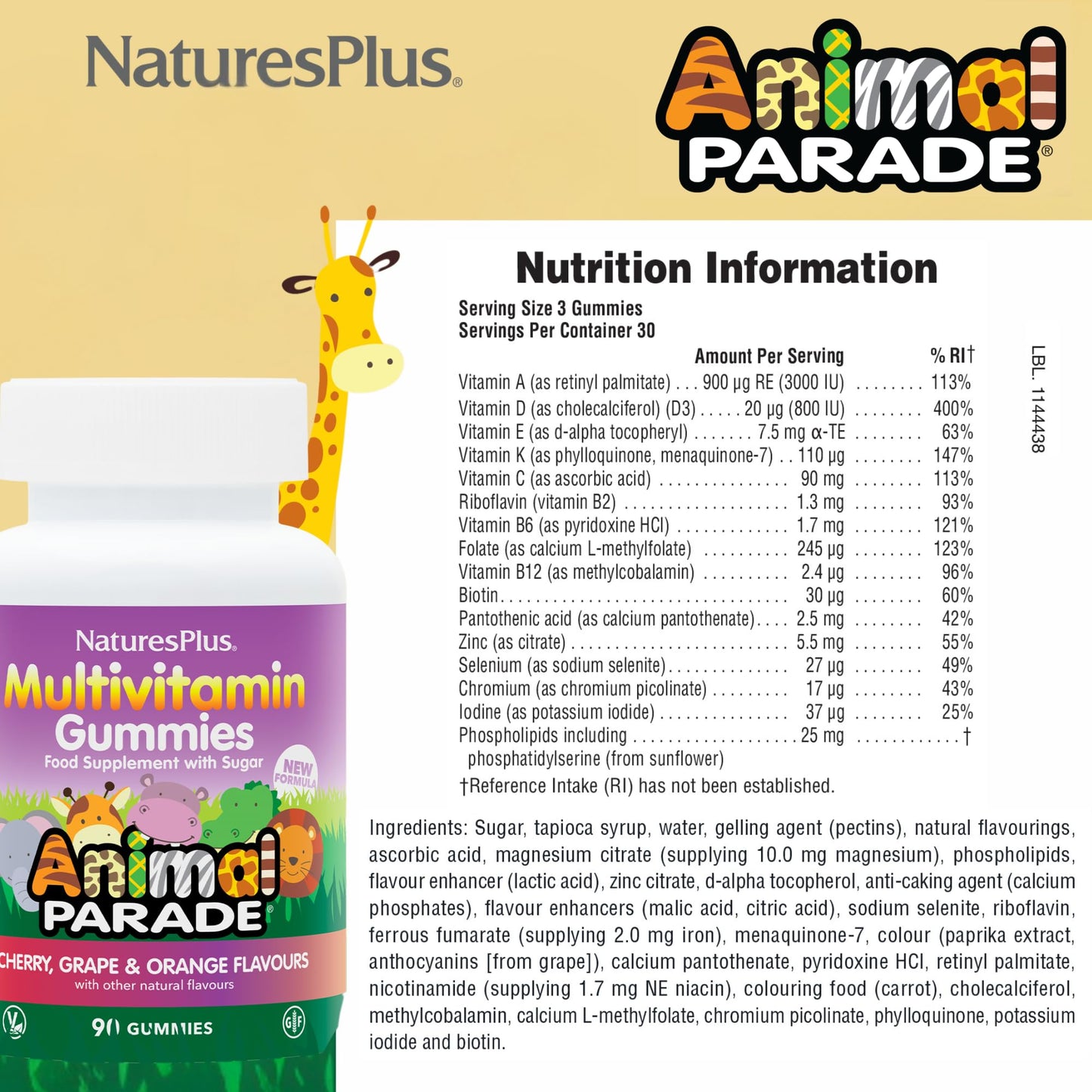 Nature's Plus NaturesPlus Animal Parade Kids Gummies - All Natural Gummies Multivitamin for Children - Gluten Free, Vegetarian, Non GMO - 90 Gummies