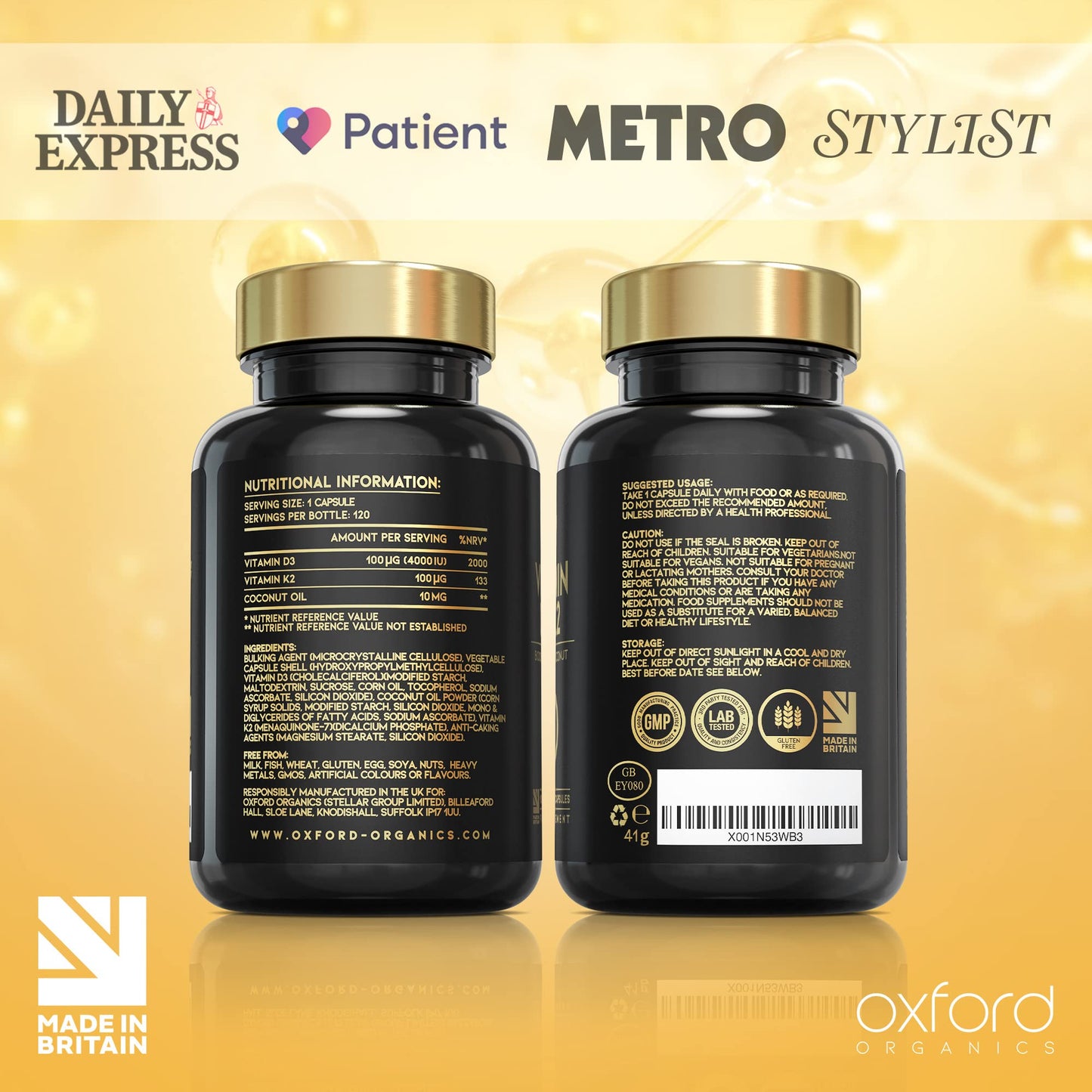 Vitamin D3 K2 Capsules - 4000 IU Vitamin D & 100mcg Vitamin K MK7 - Boosted with Coconut MCTs for Absorption | 120 High Strength Vitamin D and K2 Capsules | 4 Month Supply | UK Made & Vegetarian