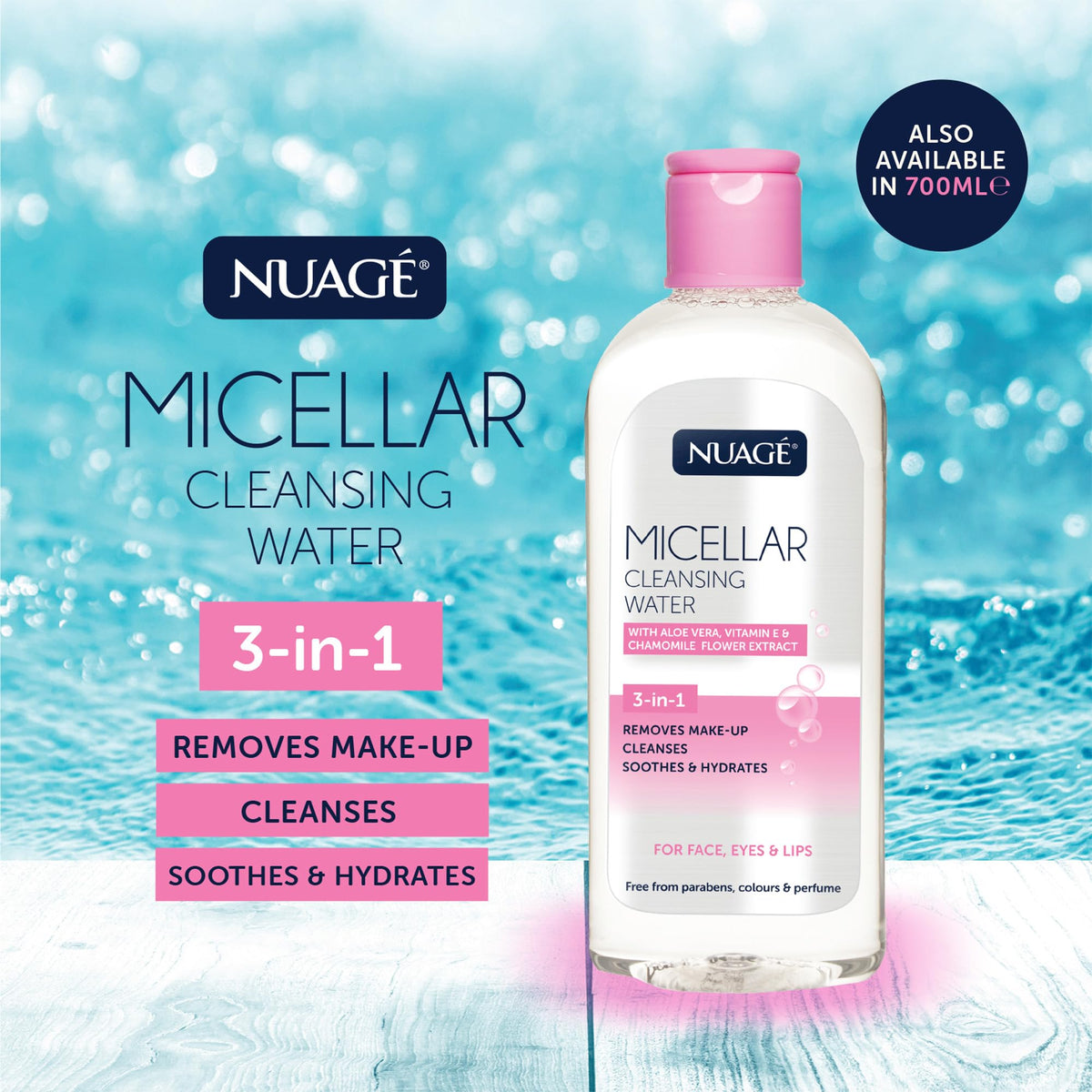 NUAGÉ Nuage Micellar Cleansing Water with Aloe Vera, Vitamin E & Chamomile Flower Extract | 3-in-1 - Gently Removes Makeup, Cleanses, Soothes & Hydrates Skin | Suitable for Face, Eyes and Lips (200ml)